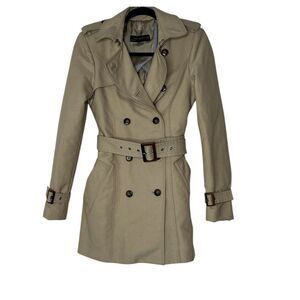 Zara Coat Women XS Adjustable‎ Tabs & Belt Khaki Beige Outdoor Jacket Cozycore